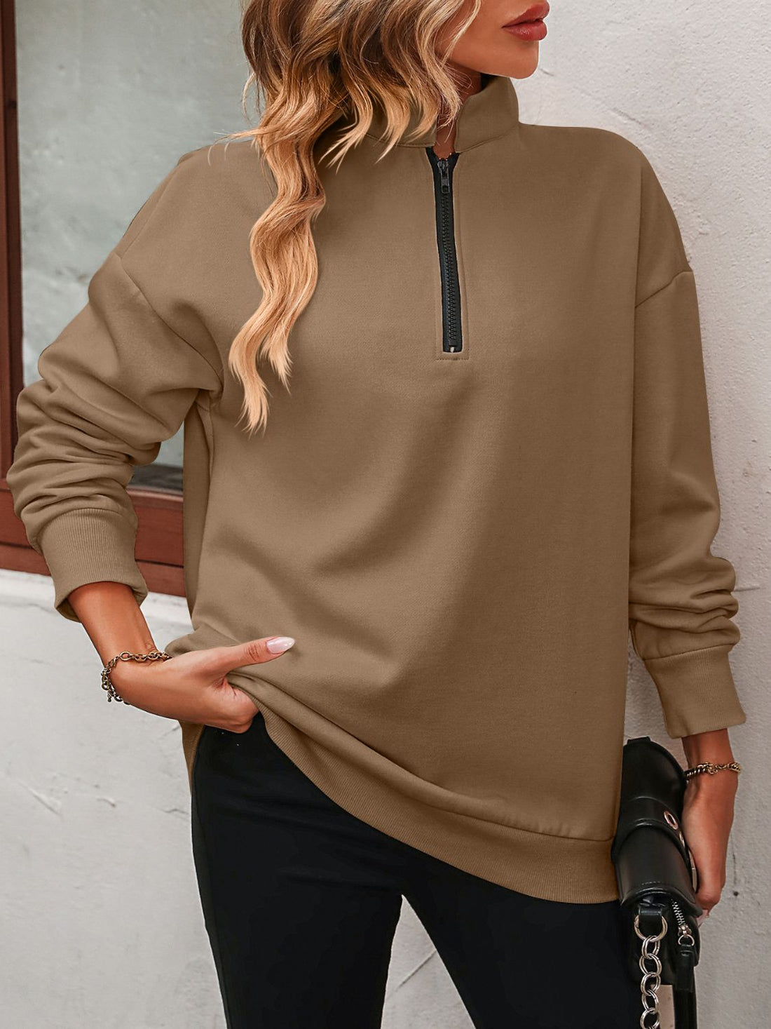 Mandy Zip-Up Dropped Shoulder Sweatshirt 