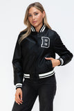 Love Me Now PU Leather Contrast Snap Down Bomber Jacket 