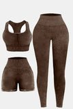 3 Piece Washed Square Neck Wide Strap Active Set 