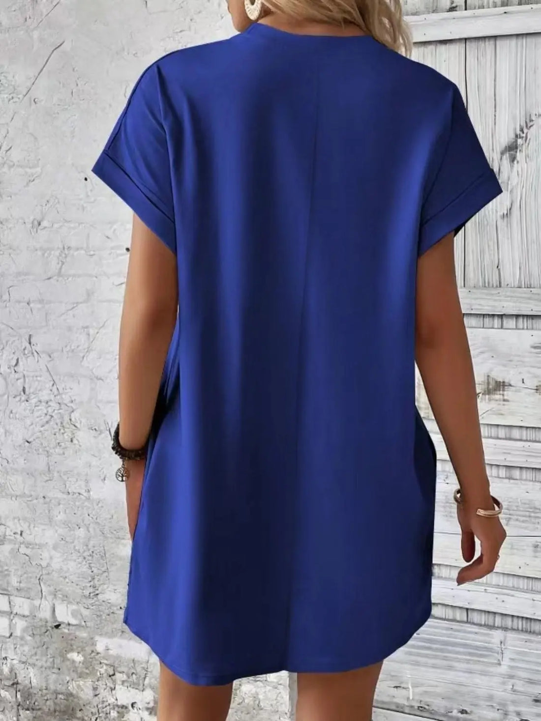 Pocketed Round Neck Short Sleeve Dress 
