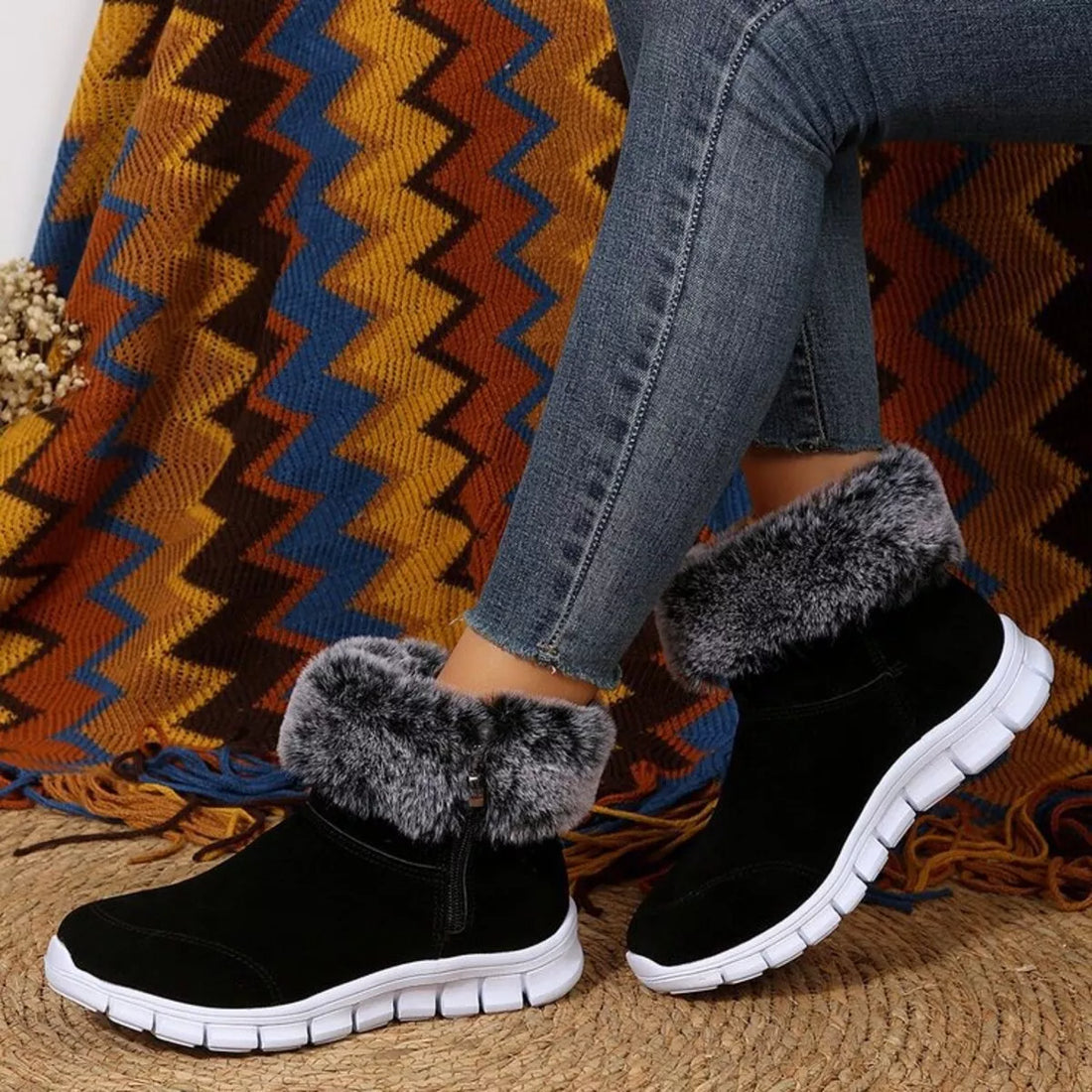 Side Zip Faux Fur Boots 