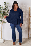 Double Take Half Button Long Sleeve Ruffle Hem Blouse 