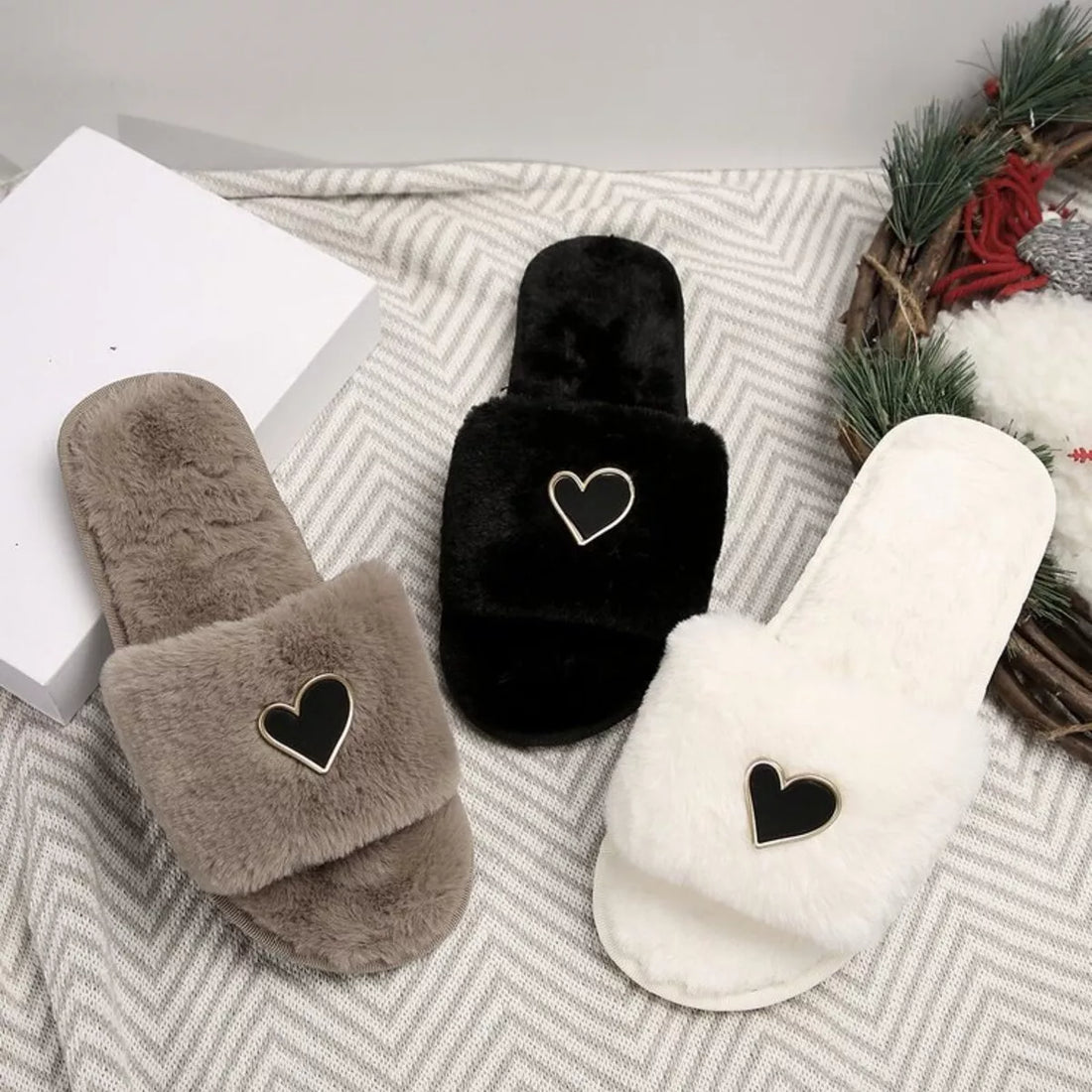 Heart Open Toe Flats Slippers 