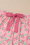 Candy Cane Collared Neck Top and Shorts Lounge Set Lingerie & Nightwear
