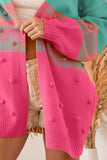 BiBi Color Block Ponpon Sweater Cardigan 