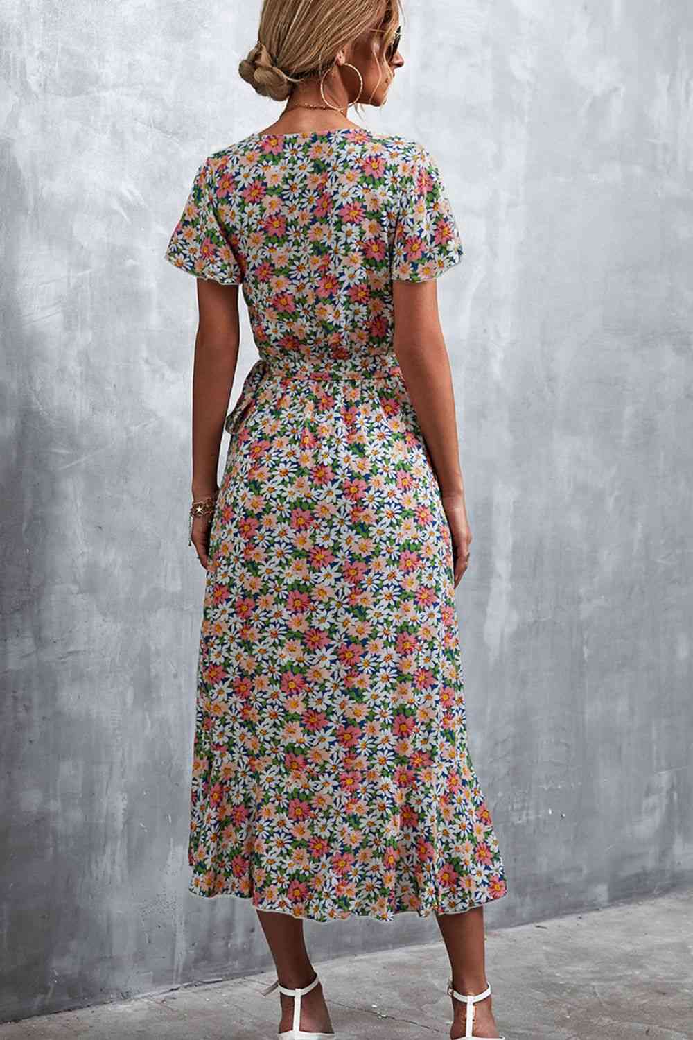 Floral Surplice Neck Tied Midi Dress Dresses