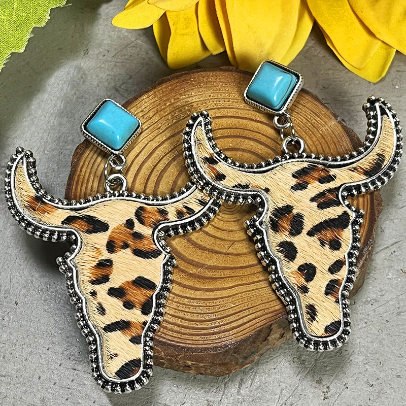 Bull Shape Turquoise Dangle Earrings 