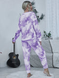 Shiny Tie-dye Round Neck Top and Drawstring Pants Lounge Set Lingerie & Nightwear