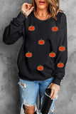 Pumpkin Round Neck Long Sleeve Sweatshirt 