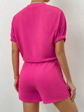 Waffle-Knit Round Neck T-Shirt and Pocketed Shorts Lounge Set Lingerie & Nightwear