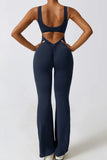 Basic Bae Cutout Ruched Bootcut Sleeveless Active Jumpsuit 