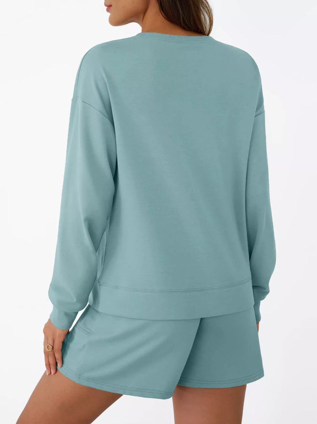 Round Neck Long Sleeve Top and Shorts Set Two Piece Dresses