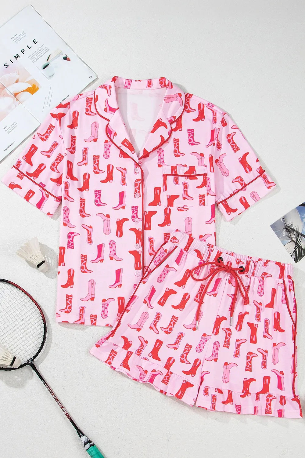 Cowgirl Boots Printed Shirt and Shorts Set Lingerie & Nightwear