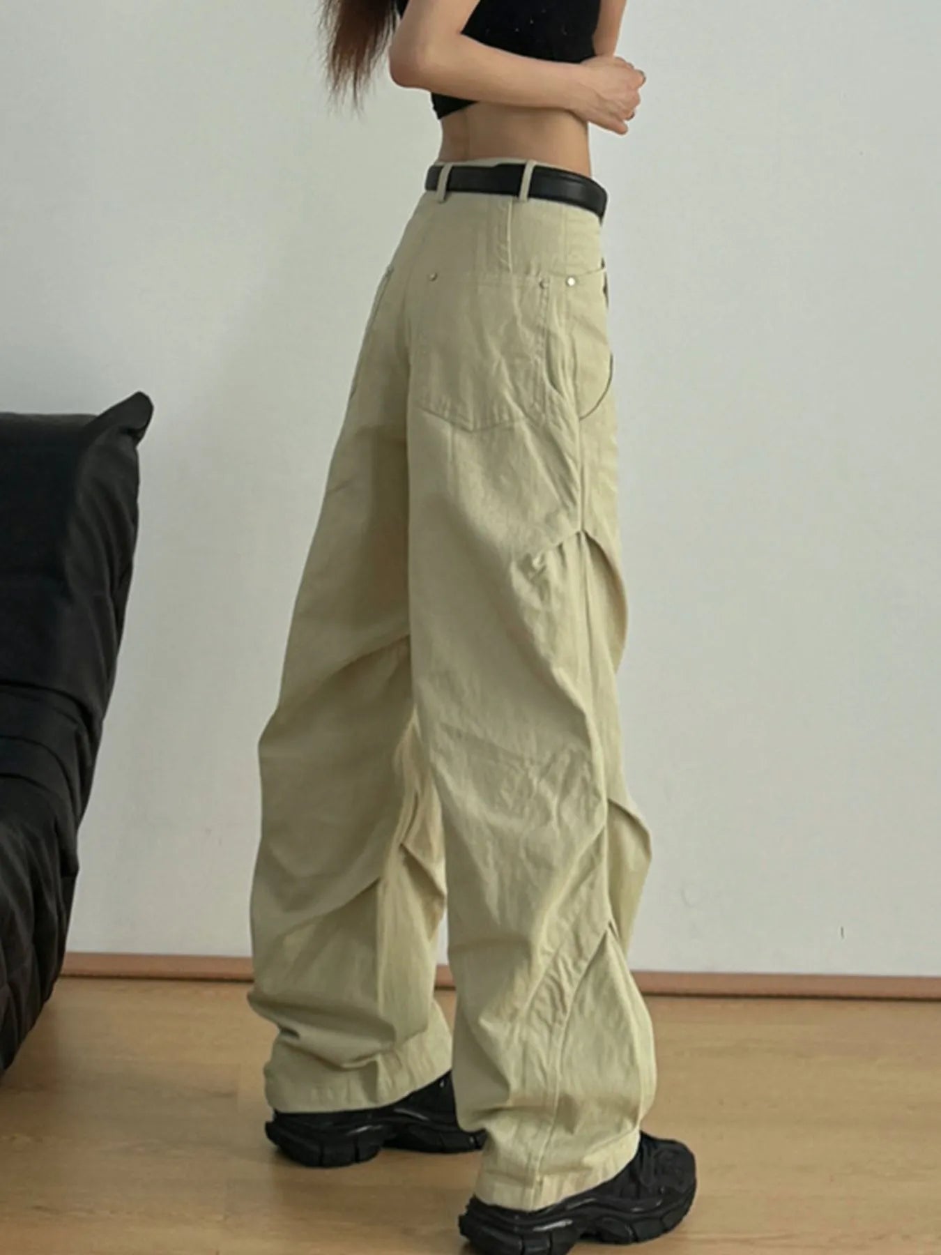 High-Waisted Zip Front Cargo Pants 