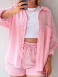 Textured Button Up Shirt and Shorts Set Two Piece Dresses