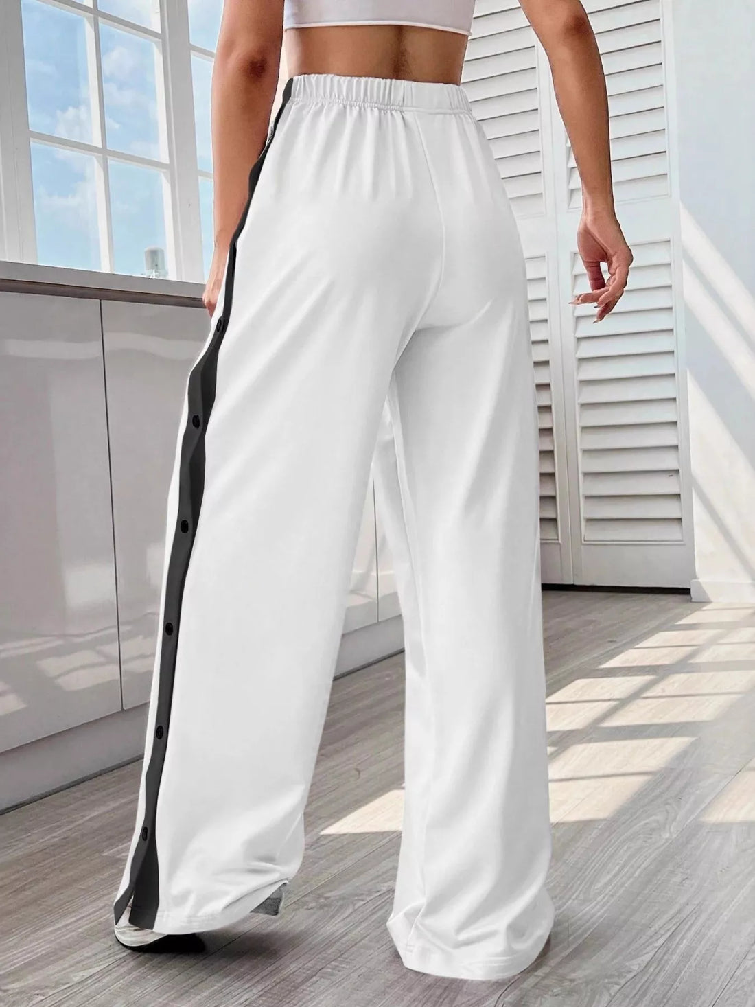Two-Tone Side Snap Wide Leg Pants 