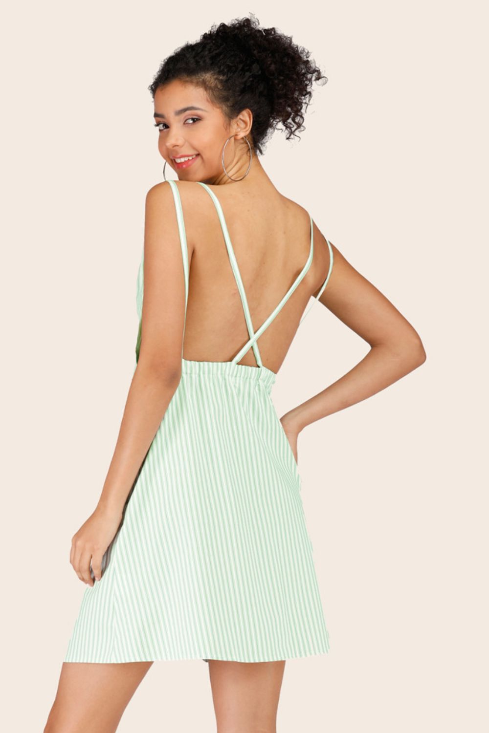Striped Crisscross Deep V Sleeveless Dress 