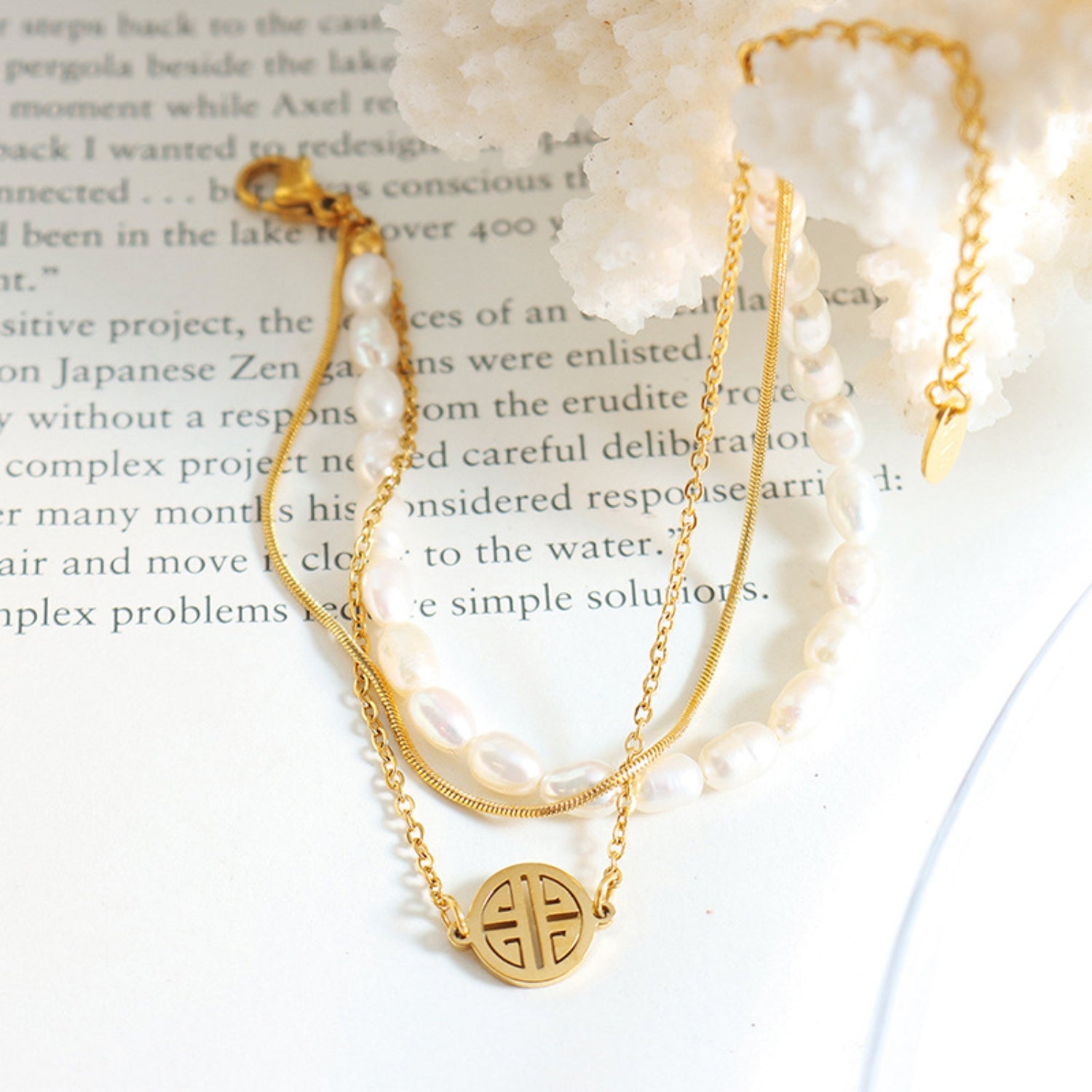 Titanium Steel Three-Layered Pearl Bracelet 