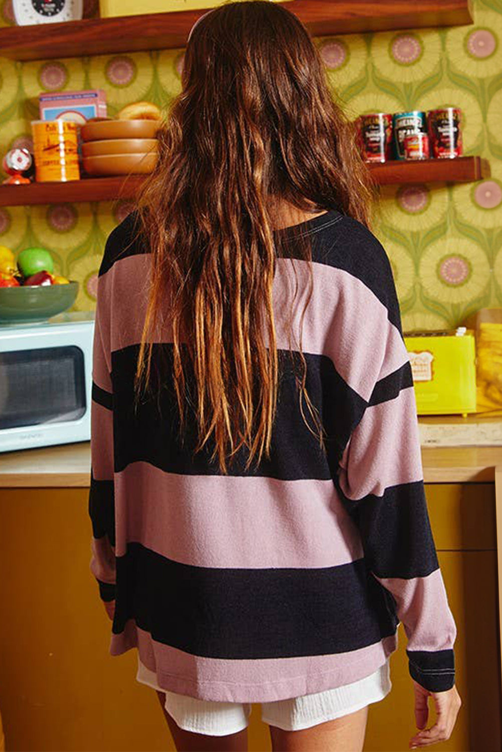 Pink Stripe Color Block Number 22 Print Game Day Loose Long Sleeve Top Tops/Long Sleeve Tops