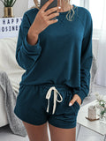 Round Neck Raglan Sleeve Top and Shorts Lounge Set Lingerie & Nightwear