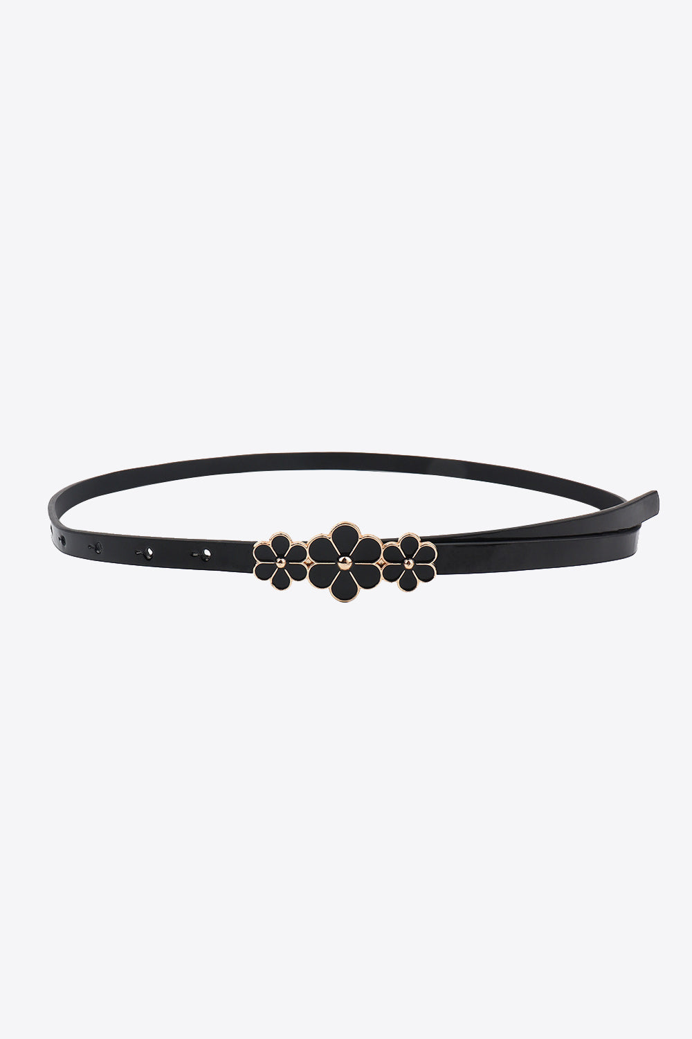 Flower Decor Skinny PU Belt 