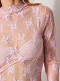 Lace Mock Neck Long Sleeve Blouse 