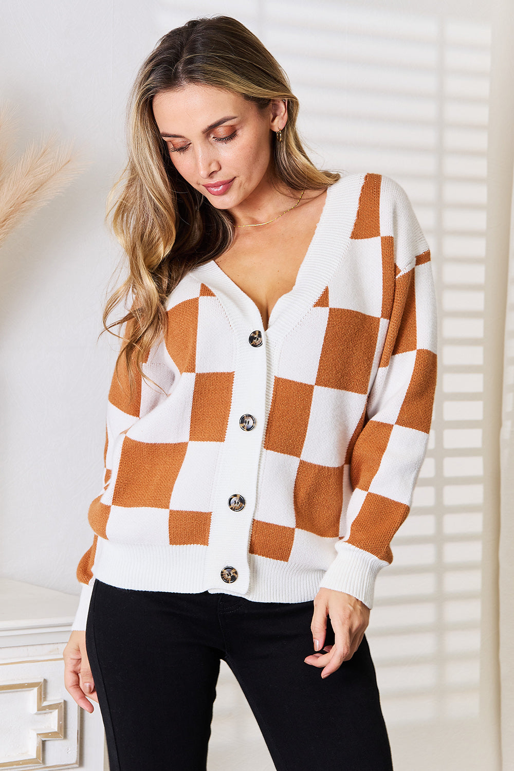 Angel Wings Double Take Button-Up V-Neck Dropped Shoulder Cardigan 
