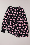 Heart Print Long Sleeve Top and Shorts Lounge Set Lingerie & Nightwear