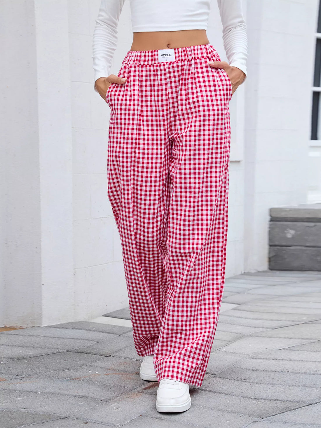 Plaid Wide Leg Casual Pants 