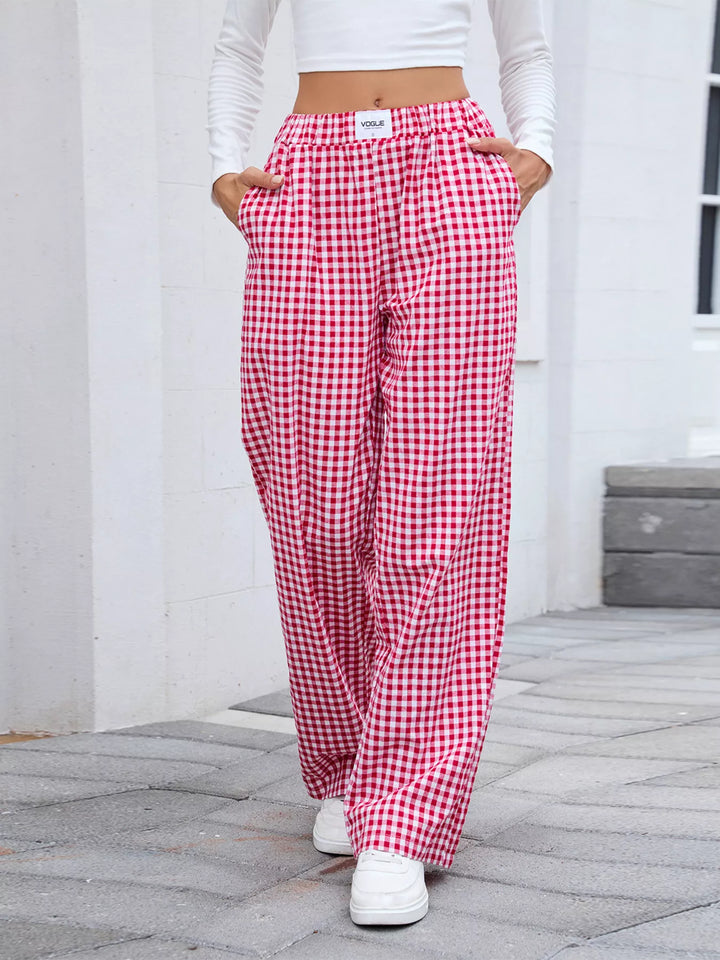 Plaid Wide Leg Casual Pants 