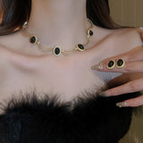 Alloy Oval Gemstone Necklace 