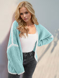 Double Take Contrast Open Front Dropped Shoulder Cardigan 