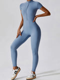 Basic Bae Half Zip Short Sleeve Active Jumpsuit 