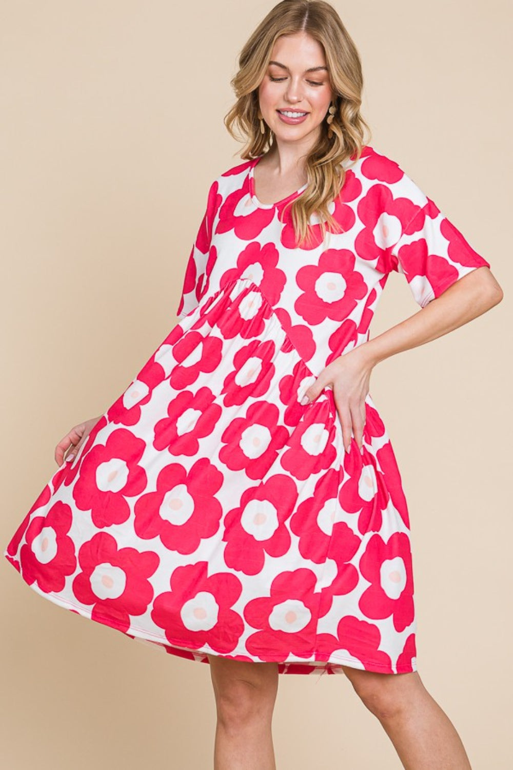 BOMBOM Flower Print Ruched Dress 