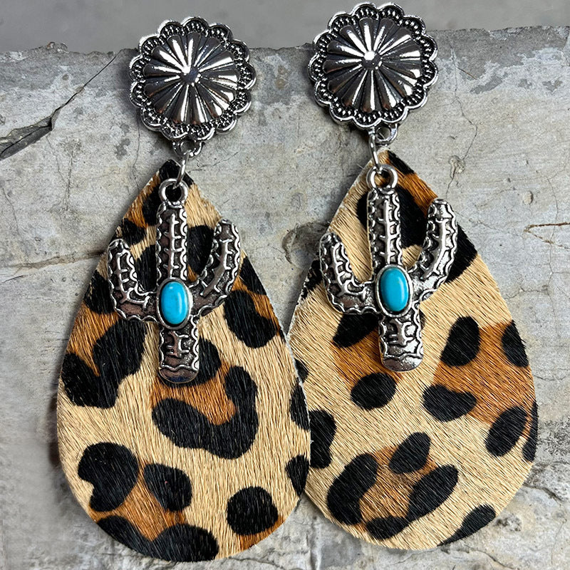 Turquoise Cactus Dangle Earrings 