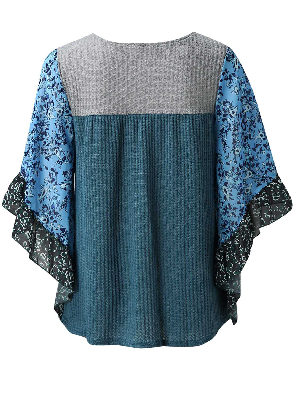 Full Size Printed Round Neck Three-Quarter Sleeve Blouse 