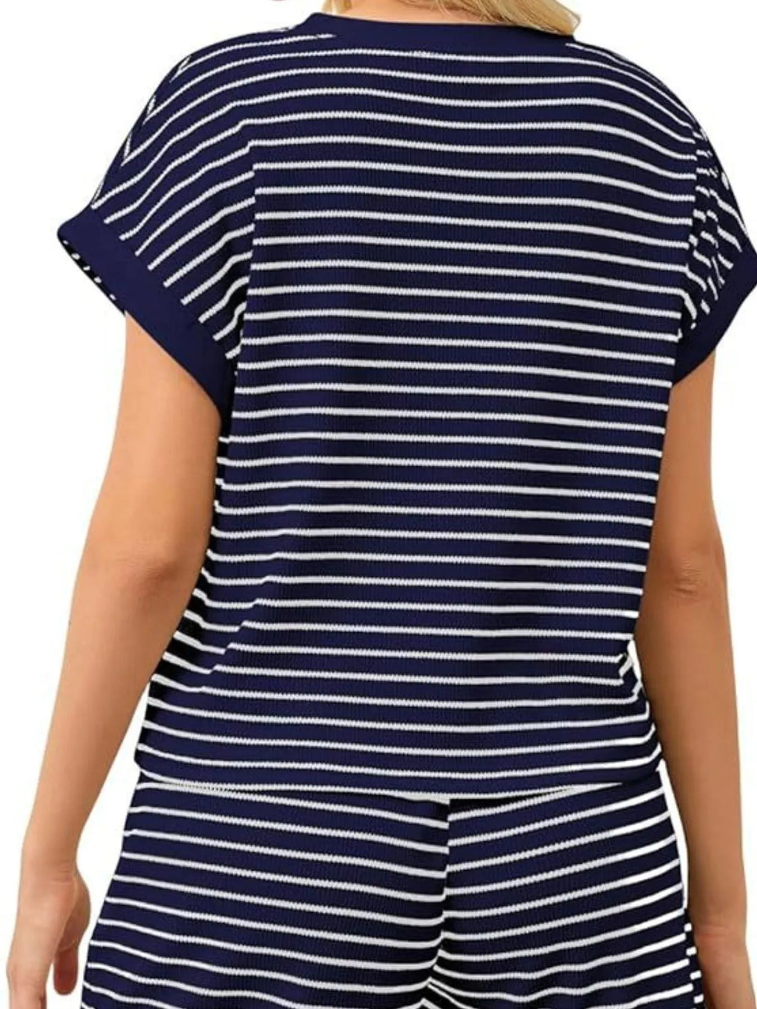 Full Size Contrast Striped T-Shirt and Shorts Set Plus Size Two Piece Dresses