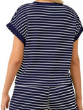 Full Size Contrast Striped T-Shirt and Shorts Set Plus Size Two Piece Dresses