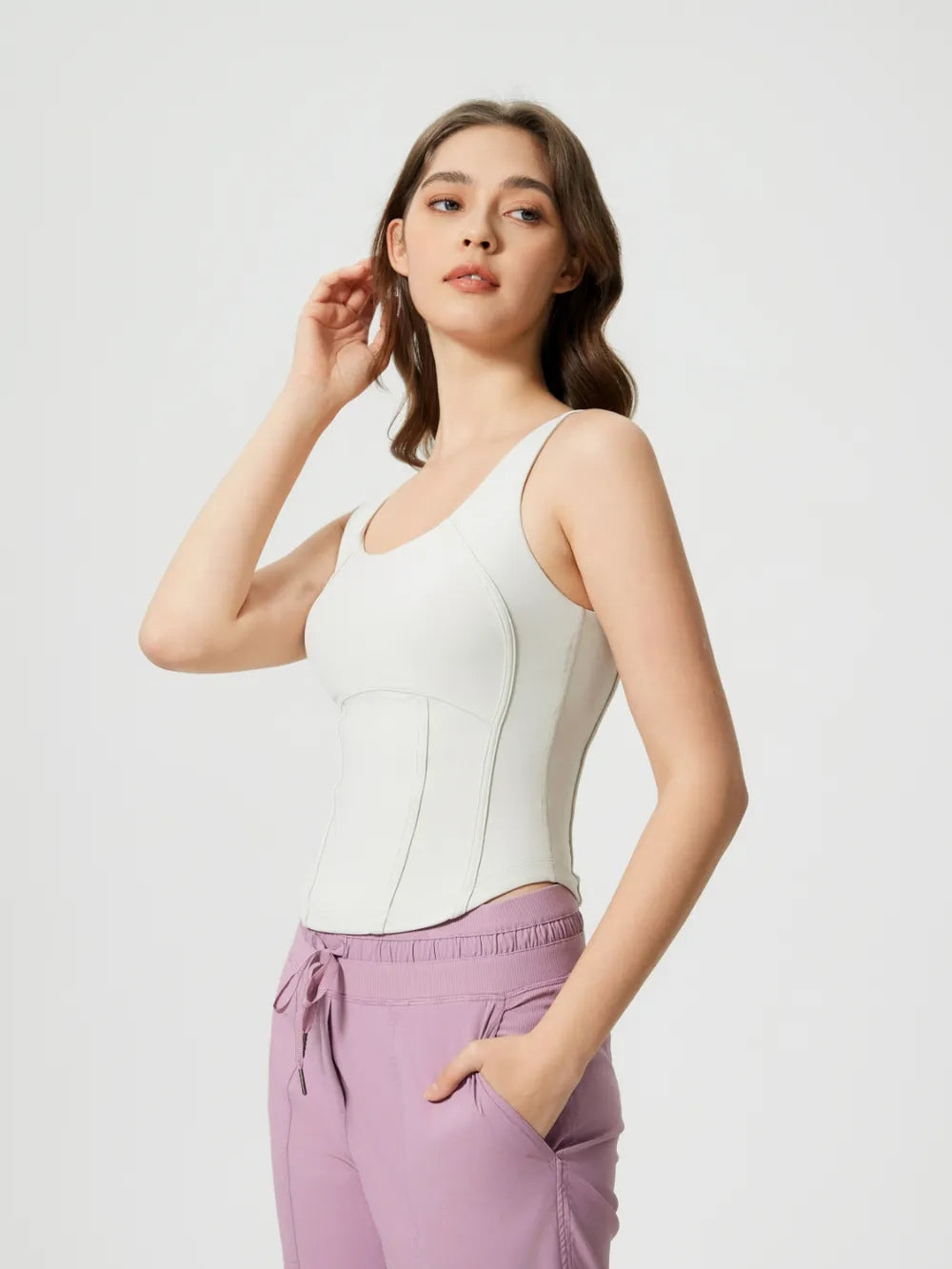 Millennia Round Neck Wide Strap Active Tank with Detachable Chest Pads 