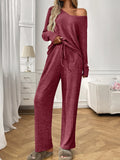 Ribbed Long Sleeve Top and Pants Lounge Set Lingerie & Nightwear