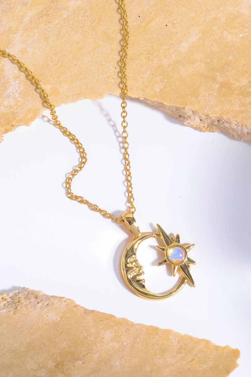 Copper 14K Gold-Plated Moon & Star Shape Pendant Necklace 