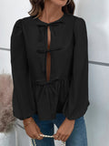 Ivy Lane Peplum Tied Long Sleeve Blouse 