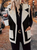 Full Size Contrast Open Front Sherpa Vest Coat 