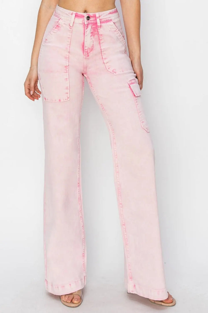 RISEN Full Size High Rise Cargo Pocket Jeans 