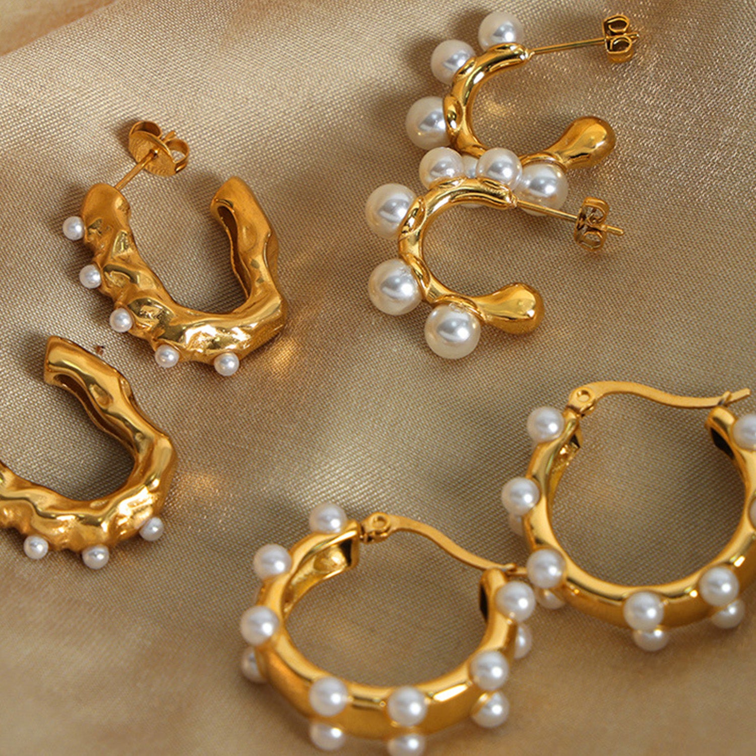 Synthetic Pearl 18K Gold-Plated Earrings 
