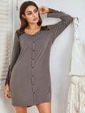 Lace Detail Long Sleeve Mini Lounge Dress 