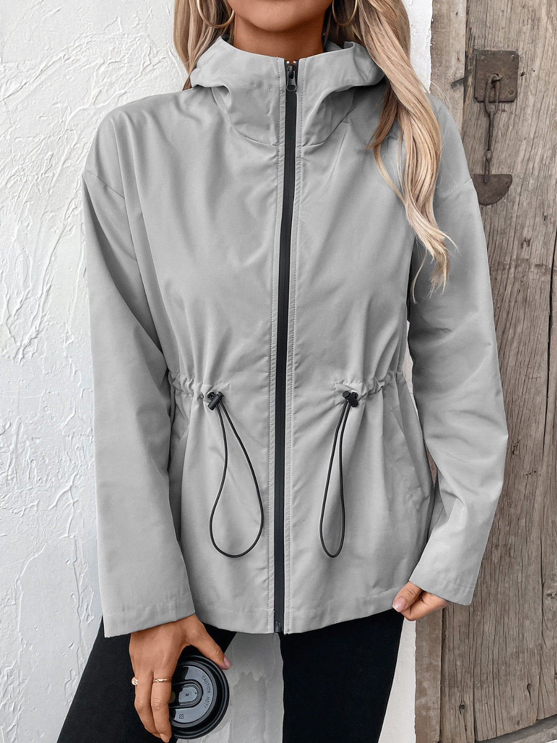 Ivy Lane Drawstring Zip Up Hooded Jacket 