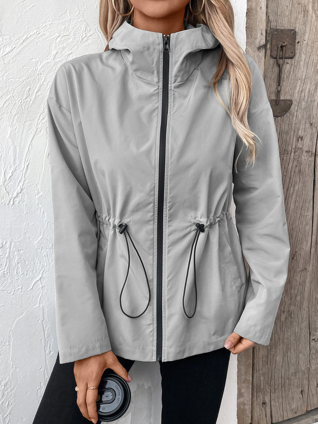 Ivy Lane Drawstring Zip Up Hooded Jacket 