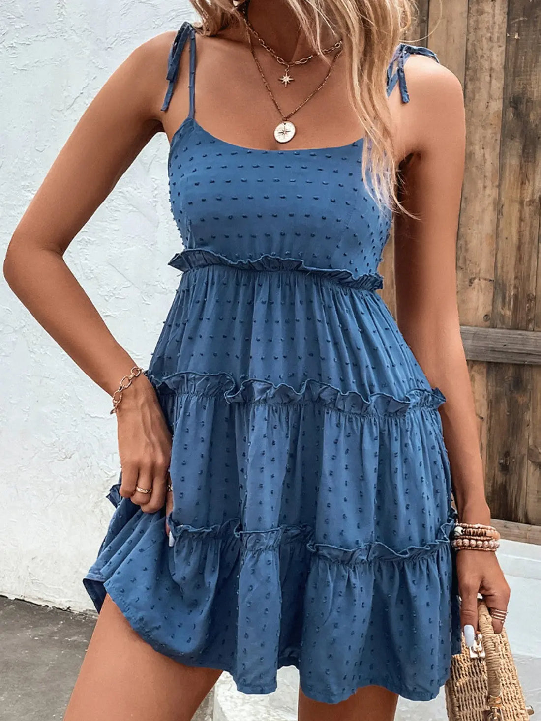 Shiny Frill Spaghetti Strap Tiered Dress 
