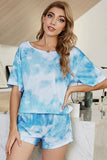 Shiny Tie-Dye Boat Neck Top and Shorts Lounge Set 